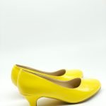 Women Round Toe Kitten Heel Shoes Yellow Patent