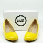 Women Round Toe Kitten Heel Shoes Yellow Patent