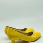 Women Round Toe Kitten Heel Shoes Yellow Patent