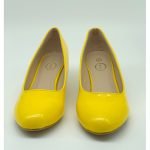 Women Round Toe Kitten Heel Shoes Yellow Patent