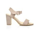 Women Low Block Heel Sandals Nude Suede