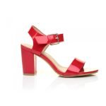 Women Low Block Heel Sandals Red Pat