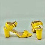 Women Low Block Heel Sandals Yellow Patent