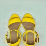 Women Low Block Heel Sandals Yellow Patent