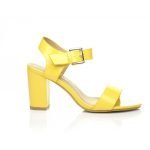 Women Low Block Heel Sandals Yellow Patent