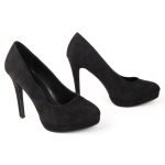 Womens Drag Queen Cross Dresser Round Toe Court Shoes Black Suede