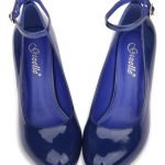 Women Ankle Strap Mid Block Heel Court Shoes- Navy Patent