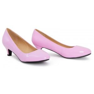 Women Round Toe Kitten Heel Shoes Black patent