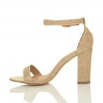 Ladies Block high Heel Ankle Strap peep Toe Strappy Sandals Gold