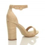 Ladies Block high Heel Ankle Strap peep Toe Strappy Sandals Gold