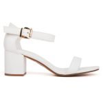 Women Low Mid Heel Block Peep Toe Ladies Ankle Strap Party Strappy Sandals White Matte