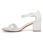 Women Low Mid Heel Block Peep Toe Ladies Ankle Strap Party Strappy Sandals White Matte