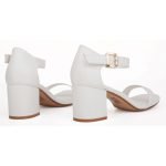 Women Low Mid Heel Block Peep Toe Ladies Ankle Strap Party Strappy Sandals White Matte