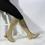 GOGO Boots 1960s & 1970s Retro Glitter Dancer Women Costume Heels Shoes Boots Golden