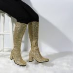 GOGO Boots 1960s & 1970s Retro Glitter Dancer Women Costume Heels Shoes Boots Golden