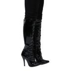 Women's Knee High Stiletto Boots Lace Up Long Shaft and Side Zipper Heeled Booties