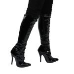 Women's Knee High Stiletto Boots Lace Up Long Shaft and Side Zipper Heeled Booties