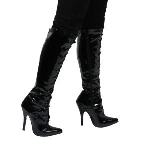 Women's Knee High Stiletto Boots Lace Up Long Shaft and Side Zipper Heeled Booties