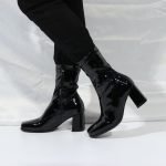 Women's Go Go Boots Mid Calf Block Heel Zipper Boot