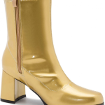 Women's Go Go Boots Mid Calf Block Heel Zipper ankle Boot-Gold Patent