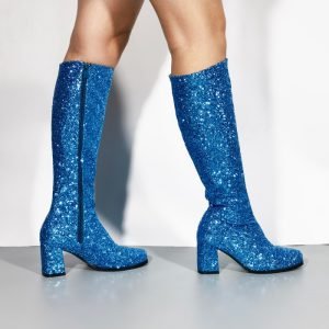 GOGO Boots 1960s & 1970s Retro Glitter Fancy Party Boots Blue