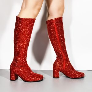 GOGO Boots 1960s & 1970s Retro Glitter Fancy Party Boots Red