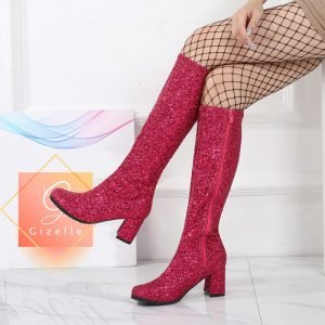 GOGO Boots 1960s & 1970s Retro Glitter Fancy Party Boots Hot Pink