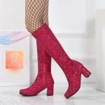 GOGO Boots 1960s & 1970s Retro Glitter Fancy Party Boots Hot Pink