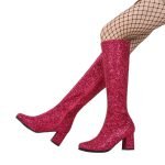 GOGO Boots 1960s & 1970s Retro Glitter Fancy Party Boots Hot Pink