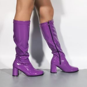 Ladies Women Fancy Dress Party GO GO Boots 1960s & 1970s Purple Patent