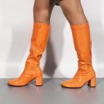 Women Fancy Dress Party GO GO Boots 1960s & 1970s Orange Patent