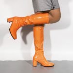 Women Fancy Dress Party GO GO Boots 1960s & 1970s Orange Patent