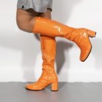 Women Fancy Dress Party GO GO Boots 1960s & 1970s Orange Patent
