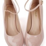 Womens Ankle Strap Mid Block Heel Nude Patent