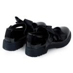 Girls Mary Jane School Shoes with Bow On Strap- Black Patent