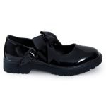 Girls Mary Jane School Shoes with Bow On Strap- Black Patent
