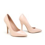 Womens Drag Queen Pointy Toe Court Shoes - Nude Patent