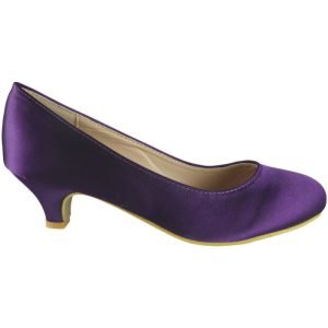 Women Round Toe Kitten Heel Shoes Purple Satin