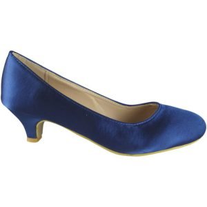 Women Round Toe Kitten Heel Shoes Navy Satin