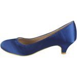 Women Round Toe Kitten Heel Shoes Navy Satin