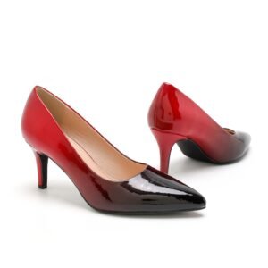 Womens Mid Heels Pointed Toe Party Court Shoes- Red-Black